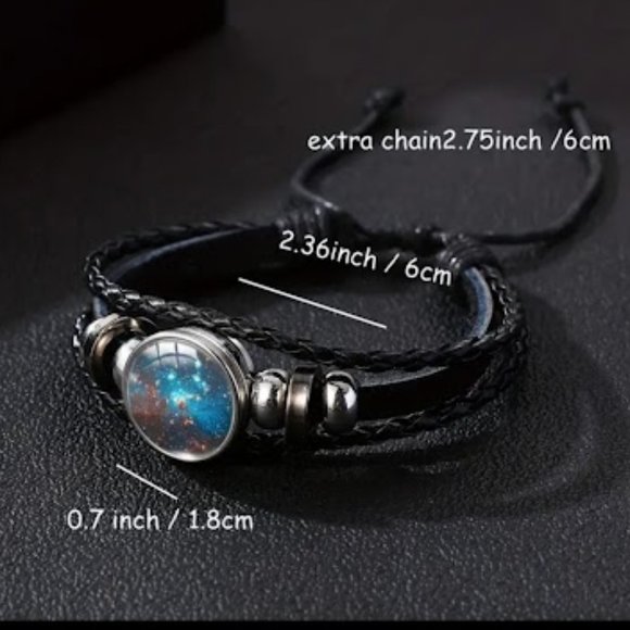 Cosmic Nebula Bracelet Glass Cabochon Gemstone PU Black Leather Bracelet - Picture 1 of 3